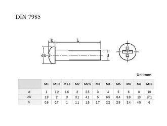 Šroub M 2.5x16  DIN 7985-4.8 ZB