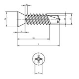 Skrutka samovrtná TEX so zapustenou  hlavou  krížovou drážkou a vrtáčikom DIN7504P