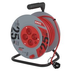 Predlžovací kábel na bubne 25 m / 4 zásuvky / červený / PVC / 230 V / 1 mm2