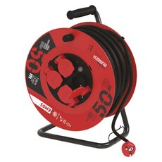 Vonkajší predlžovací kábel na bubne 50 m / 4 zásuvky / čierny / guma / 230 V / 1,5 mm2