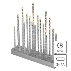 LED svietnik strieborný, 28,5 cm, 3x AA, vnútorný, teplá biela, časovač