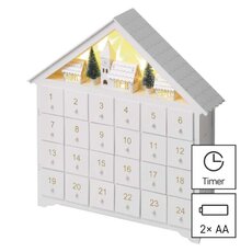 LED adventný kalendár drevený, 35x33 cm, 2x AA, vnútorný, teplá biela, časovač