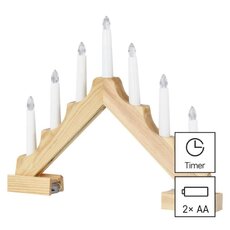 LED svietnik drevený, 29 cm, 2x AA, vnútorný, teplá biela, časovač