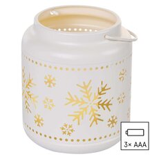 LED dekorácia – lampáš s vločkami kovová biela, 14 cm, 3x AAA, vnútorná, vintage