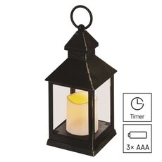 LED dekorácia – lampáš antik čierna blikajúca, 3x AAA, vnútorný, vintage, časovač