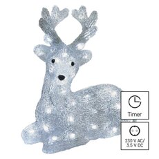 LED vianočný jelenček, 27 cm, vonkajší aj vnútorný, studená biela, časovač