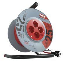 Predlžovací kábel na bubne 25 m / 4 zásuvky / červený / PVC / 230 V / 1,5 mm2
