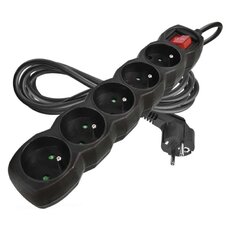Predlžovací kábel 3 m / 5 zásuviek / s vypínačom / čierny / PVC / 1 mm2