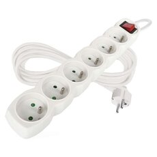 Predlžovací kábel 5 m / 6 zásuviek / s vypínačom / biely / PVC / 1 mm2