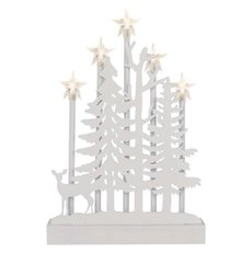 LED dekorácia drevená – les s hviezdami, 35,5 cm, 2x AA, vnútorná, teplá biela, časovač